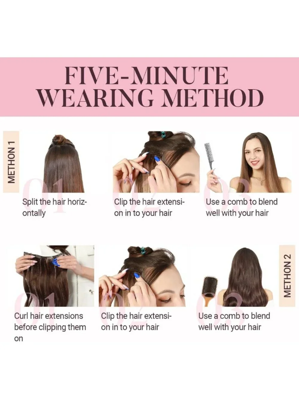 Natural Look Clip-In Hair Extensions for Volume - 16 Inch, Dark Brown & Chestnut